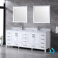 Lexora Jacques 84" White Double Vanity Set | White Carrara Marble Top | White Ceramic Square Undermount Sinks | 34" Mirrors