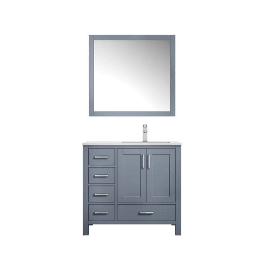 dark grey bathroom vanity w/ mirror