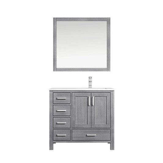 Lexora Vanities Lexora Jacques Modern 36" Distressed Grey Single Sink Vanity with Mirror - Right Version
