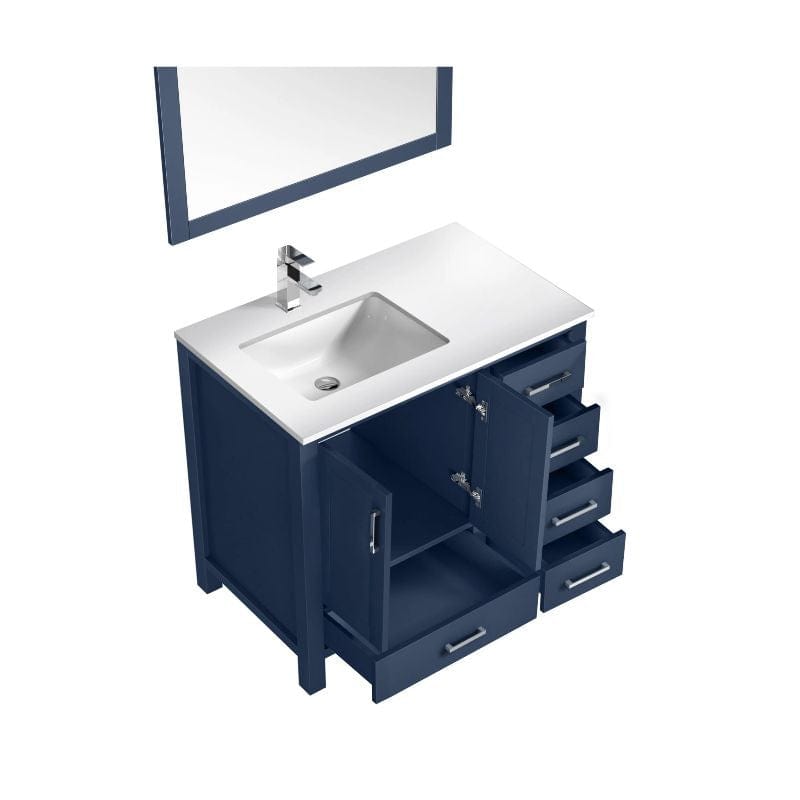 Lexora Vanities Lexora Jacques Modern 36" Navy Blue Single Sink Vanity with Mirror - Left Version