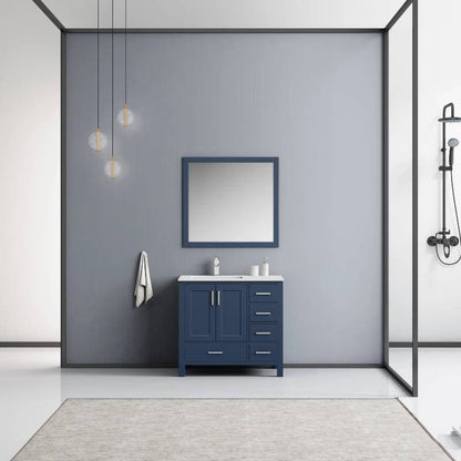 Lexora Vanities Lexora Jacques Modern 36" Navy Blue Single Sink Vanity with Mirror - Left Version