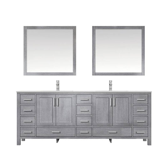 Lexora Vanities Lexora Jacques Modern 84" Distressed Grey Double Sink Vanity with Mirror