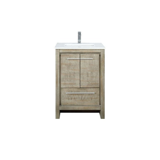 Lexora Vanities Lexora Lafarre Contemporary 24" Rustic Acacia Bathroom Vanity with White Quartz Top and Labaro Rose Gold Faucet