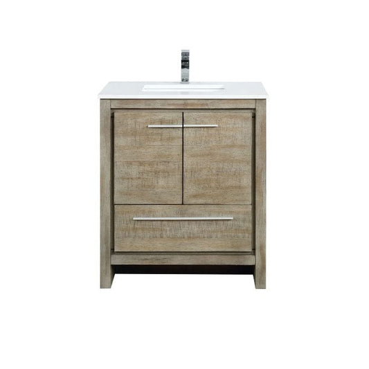 Lexora Vanities Lexora Lafarre Contemporary 30" Rustic Acacia Bathroom Vanity with White Quartz Top and Labaro Brushed Nickel Faucet