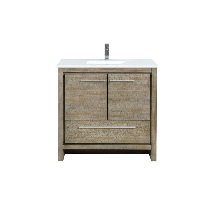 Lexora Vanities Lexora Lafarre Contemporary 36" Rustic Acacia Bathroom Vanity with White Quartz Top and Labaro Rose Gold Faucet