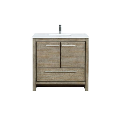 Lexora Vanities Lexora Lafarre Contemporary 36" Rustic Acacia Bathroom Vanity with White Quartz Top and Labaro Rose Gold Faucet