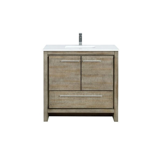 Lexora Vanities Lexora Lafarre Contemporary 36" Rustic Acacia Bathroom Vanity with White Quartz Top and Labaro Rose Gold Faucet