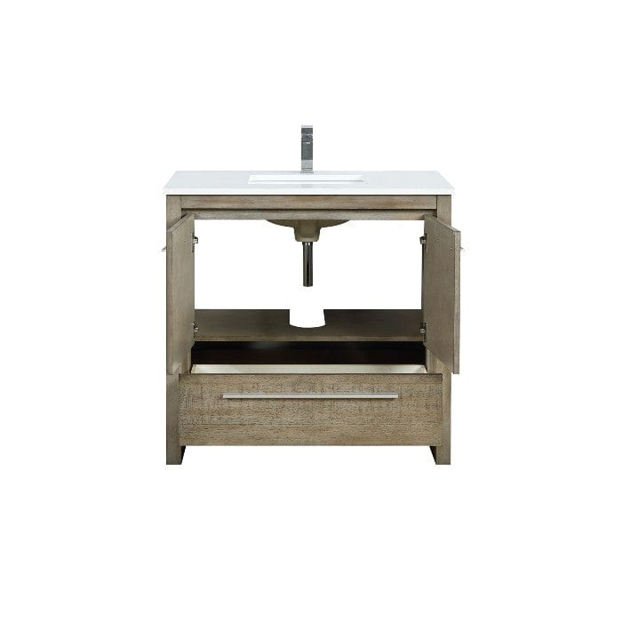 Lexora Vanities Lexora Lafarre Contemporary 36" Rustic Acacia Bathroom Vanity with White Quartz Top and Labaro Rose Gold Faucet