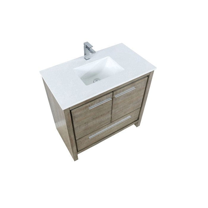 Lexora Vanities Lexora Lafarre Contemporary 36" Rustic Acacia Bathroom Vanity with White Quartz Top and Labaro Rose Gold Faucet