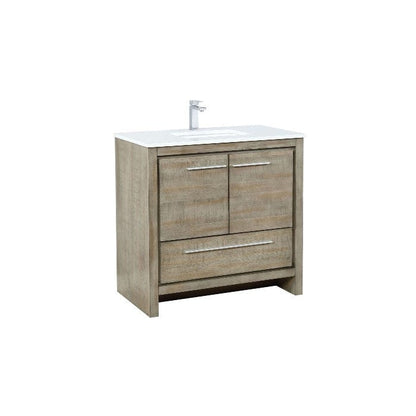 Lexora Vanities Lexora Lafarre Contemporary 36" Rustic Acacia Bathroom Vanity with White Quartz Top and Labaro Rose Gold Faucet