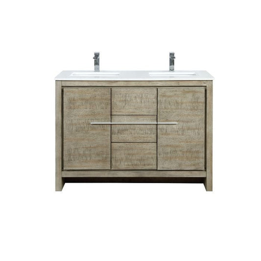 Lexora Vanities Lexora Lafarre Contemporary 48" Rustic Acacia Double Bathroom Vanity with White Quartz Top and Labaro Rose Gold Faucet