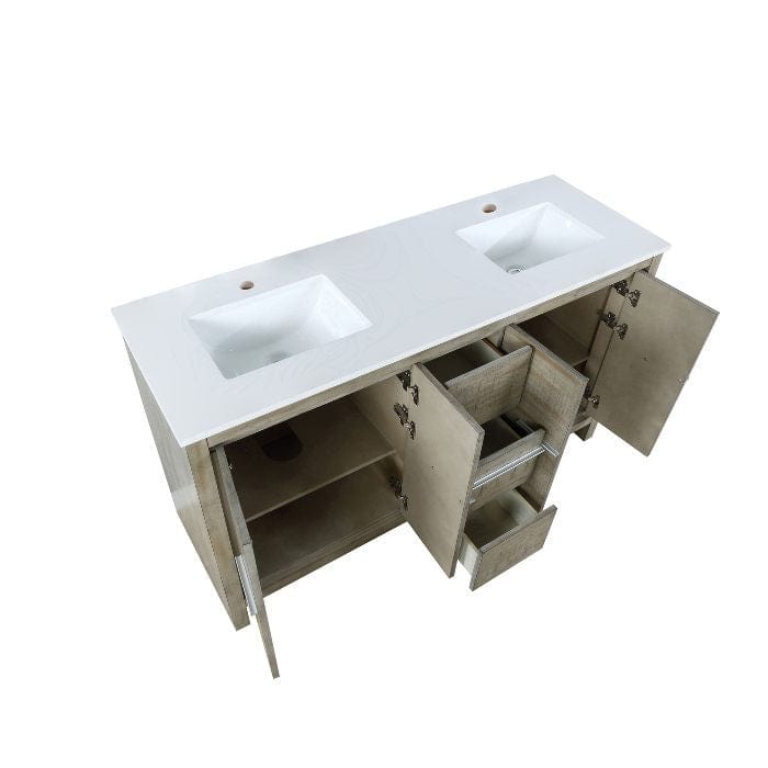 Lexora Lafarre Contemporary 60" Rustic Acacia Double Bathroom Vanity with White Quartz Top