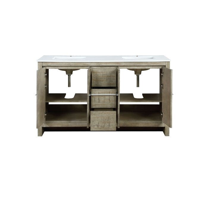 Lexora Lafarre Contemporary 60" Rustic Acacia Double Bathroom Vanity with White Quartz Top