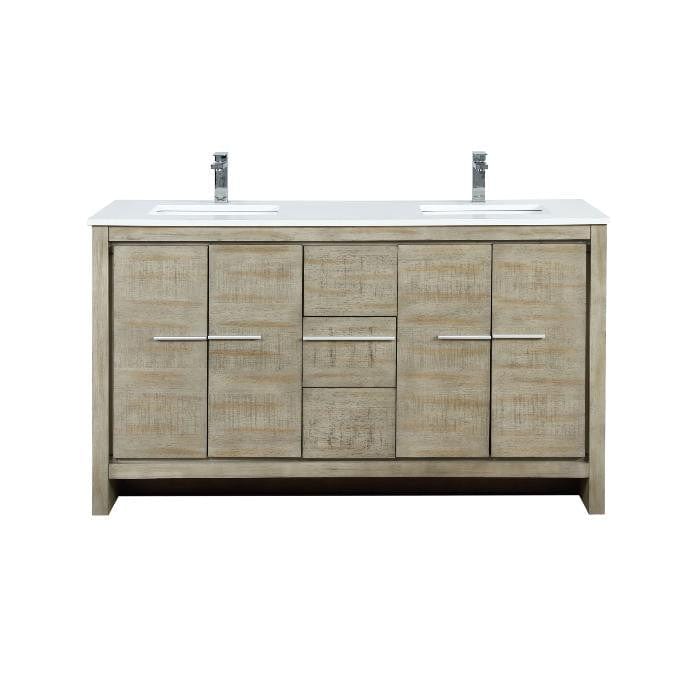 Lexora Vanities Lexora Lafarre Contemporary 60" Rustic Acacia Double Bathroom Vanity with White Quartz Top and Balzani Gun Metal Faucet