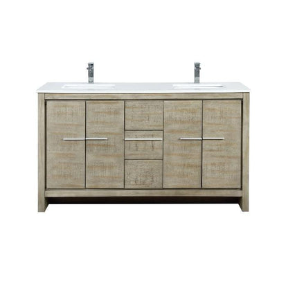 Lexora Vanities Lexora Lafarre Contemporary 60" Rustic Acacia Double Bathroom Vanity with White Quartz Top and Balzani Gun Metal Faucet