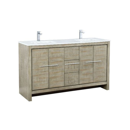 Lexora Vanities Lexora Lafarre Contemporary 60" Rustic Acacia Double Bathroom Vanity with White Quartz Top and Balzani Gun Metal Faucet