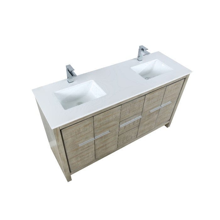 Lexora Vanities Lexora Lafarre Contemporary 60" Rustic Acacia Double Bathroom Vanity with White Quartz Top and Balzani Gun Metal Faucet