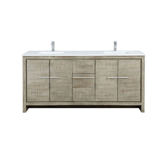 Lexora Vanities Lexora Lafarre Contemporary 72" Rustic Acacia Double Bathroom Vanity with White Quartz Top and Labaro Brushed Nickel Faucet