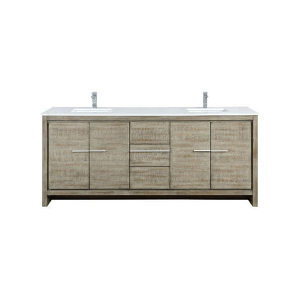 Lexora Vanities Lexora Lafarre Contemporary 80" Rustic Acacia Double Bathroom Vanity with White Quartz Top and Labaro Rose Gold Faucet