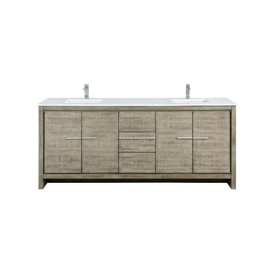 Lexora Vanities Lexora Lafarre Contemporary 80" Rustic Acacia Double Bathroom Vanity with White Quartz Top and Labaro Rose Gold Faucet