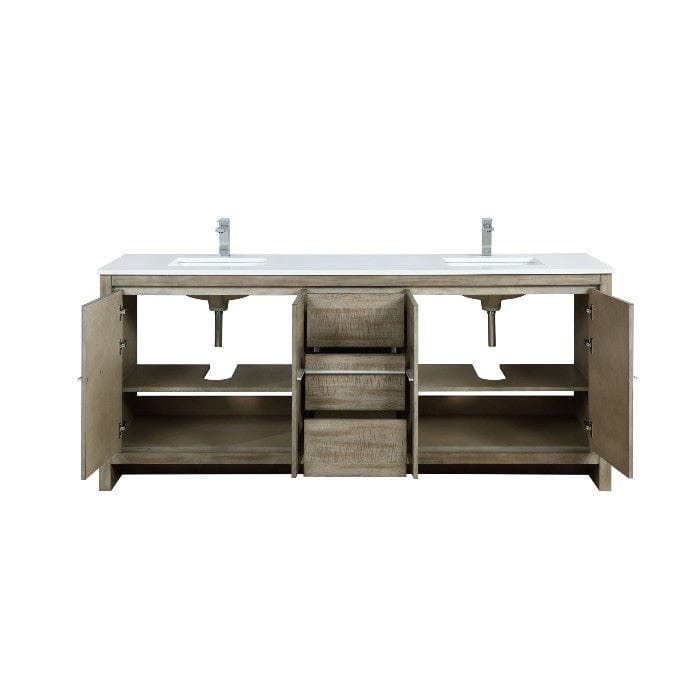 Lexora Vanities Lexora Lafarre Contemporary 80" Rustic Acacia Double Bathroom Vanity with White Quartz Top and Labaro Rose Gold Faucet