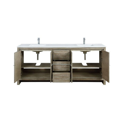 Lexora Vanities Lexora Lafarre Contemporary 80" Rustic Acacia Double Bathroom Vanity with White Quartz Top and Labaro Rose Gold Faucet