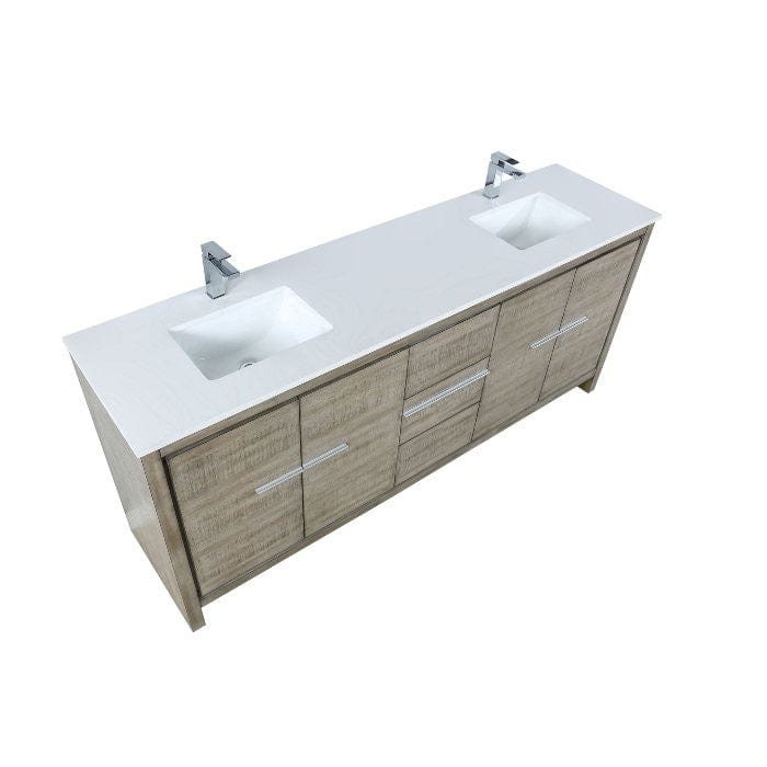Lexora Vanities Lexora Lafarre Contemporary 80" Rustic Acacia Double Bathroom Vanity with White Quartz Top and Labaro Rose Gold Faucet