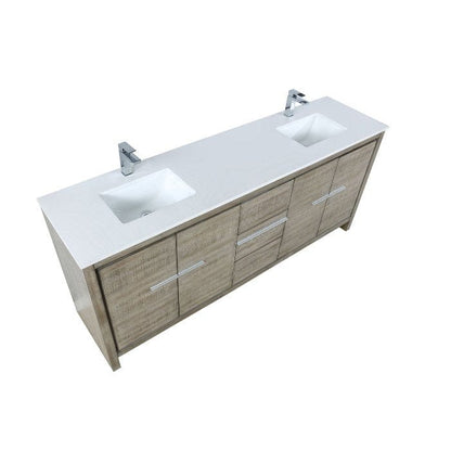 Lexora Vanities Lexora Lafarre Contemporary 80" Rustic Acacia Double Bathroom Vanity with White Quartz Top and Labaro Rose Gold Faucet