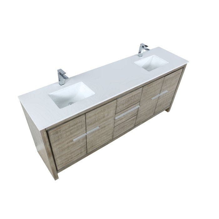 Lexora Lafarre Contemporary 80" Rustic Acacia Double Bathroom Vanity with White Quartz Top and Labaro Rose Gold Faucet
