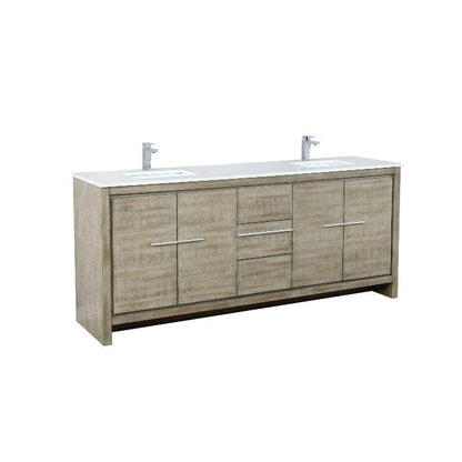 Lexora Vanities Lexora Lafarre Contemporary 80" Rustic Acacia Double Bathroom Vanity with White Quartz Top and Labaro Rose Gold Faucet