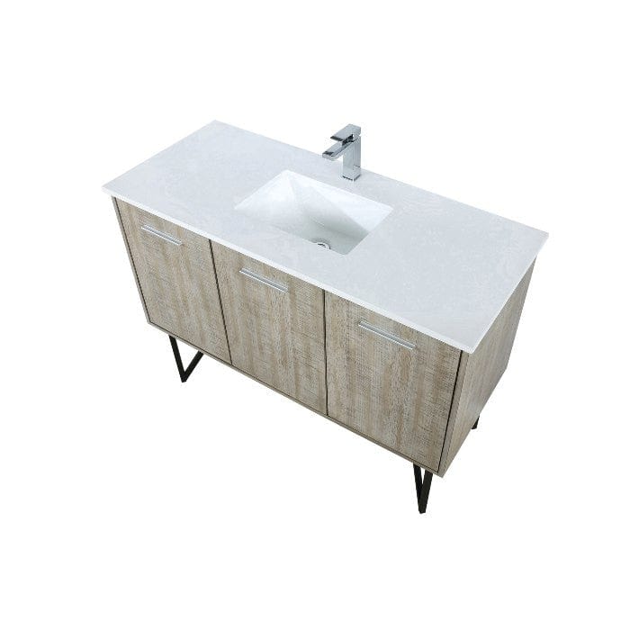 Lexora Lancy Modern Rustic Acacia 48" Square Sink Bathroom Vanity w/ White Quartz Top and Balzani Gun Metal Faucet