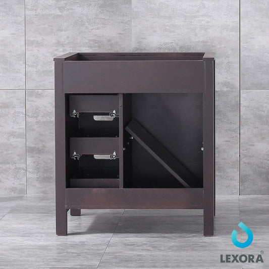 Lexora Marsyas 30" Brown Single Vanity Set | White Quartz Top | White Ceramic Square Undermount Sink | 28" Mirror