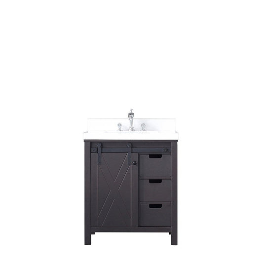 Lexora Vanities Lexora Marsyas 30" Brown Single Vanity | White Quartz Top | White Ceramic Square Undermount Sink | No Mirror