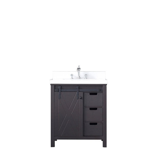 Lexora Marsyas 30" Brown Single Vanity | White Quartz Top | White Ceramic Square Undermount Sink | No Mirror