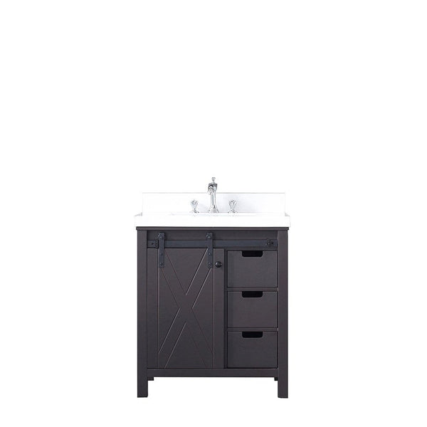 Lexora Marsyas 30 Brown Single Vanity | White Quartz Top | White Ceramic Square Undermount Sink | No Mirror
