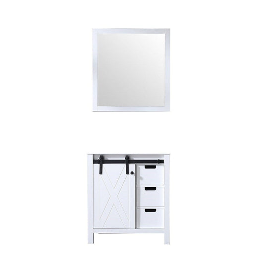 Lexora Marsyas 30" White Single Vanity | No Top | 28" Mirror