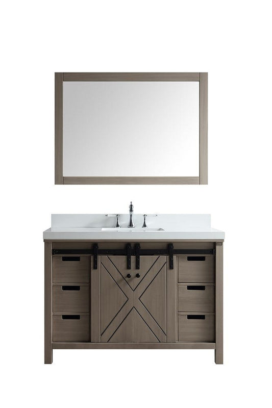 Lexora Marsyas 48" Ash Grey Single Vanity Set | White Quartz Top | White Ceramic Square Undermount Sink | 44" Mirror
