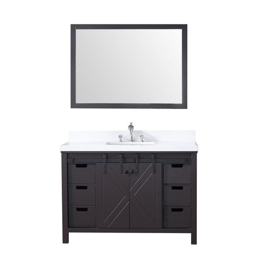 Lexora Vanities Lexora Marsyas 48" Brown Single Vanity Set | White Quartz Top | White Ceramic Square Undermount Sink | 44" Mirror