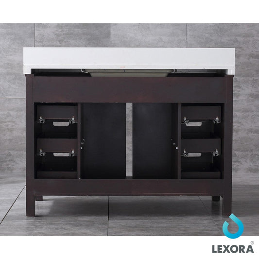 Lexora Marsyas 48" Brown Single Vanity Set | White Quartz Top | White Ceramic Square Undermount Sink | 44" Mirror