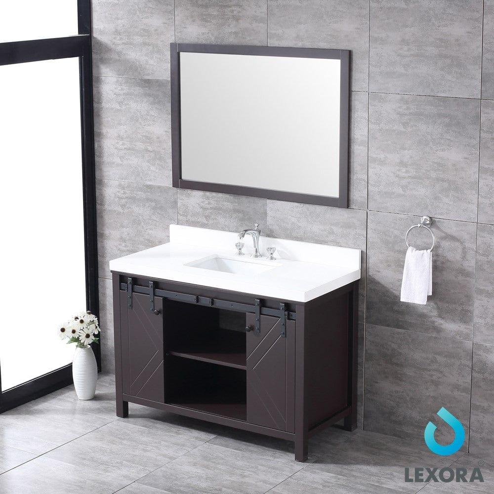 Lexora Marsyas 48" Brown Single Vanity Set | White Quartz Top | White Ceramic Square Undermount Sink | 44" Mirror