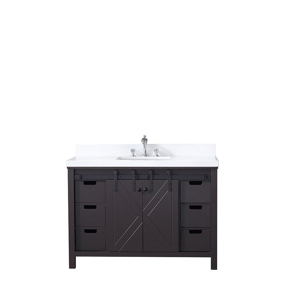 Lexora Marsyas 48" Brown Single Vanity | White Quartz Top | White Ceramic Square Undermount Sink | No Mirror