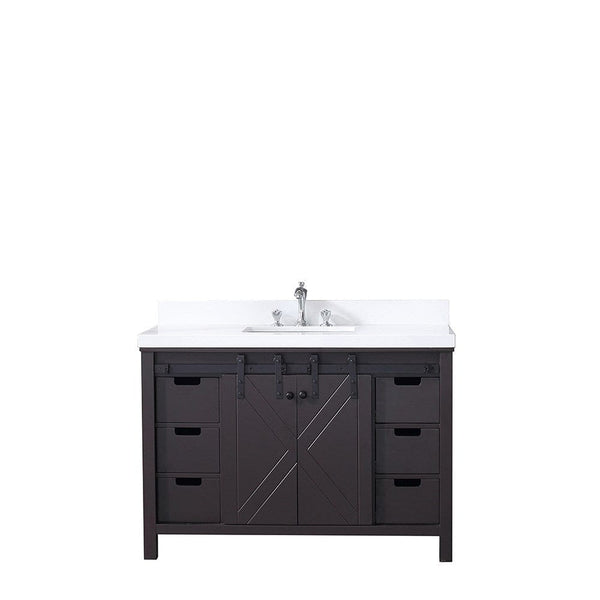 Lexora Marsyas 48 Brown Single Vanity | White Quartz Top | White Ceramic Square Undermount Sink | No Mirror