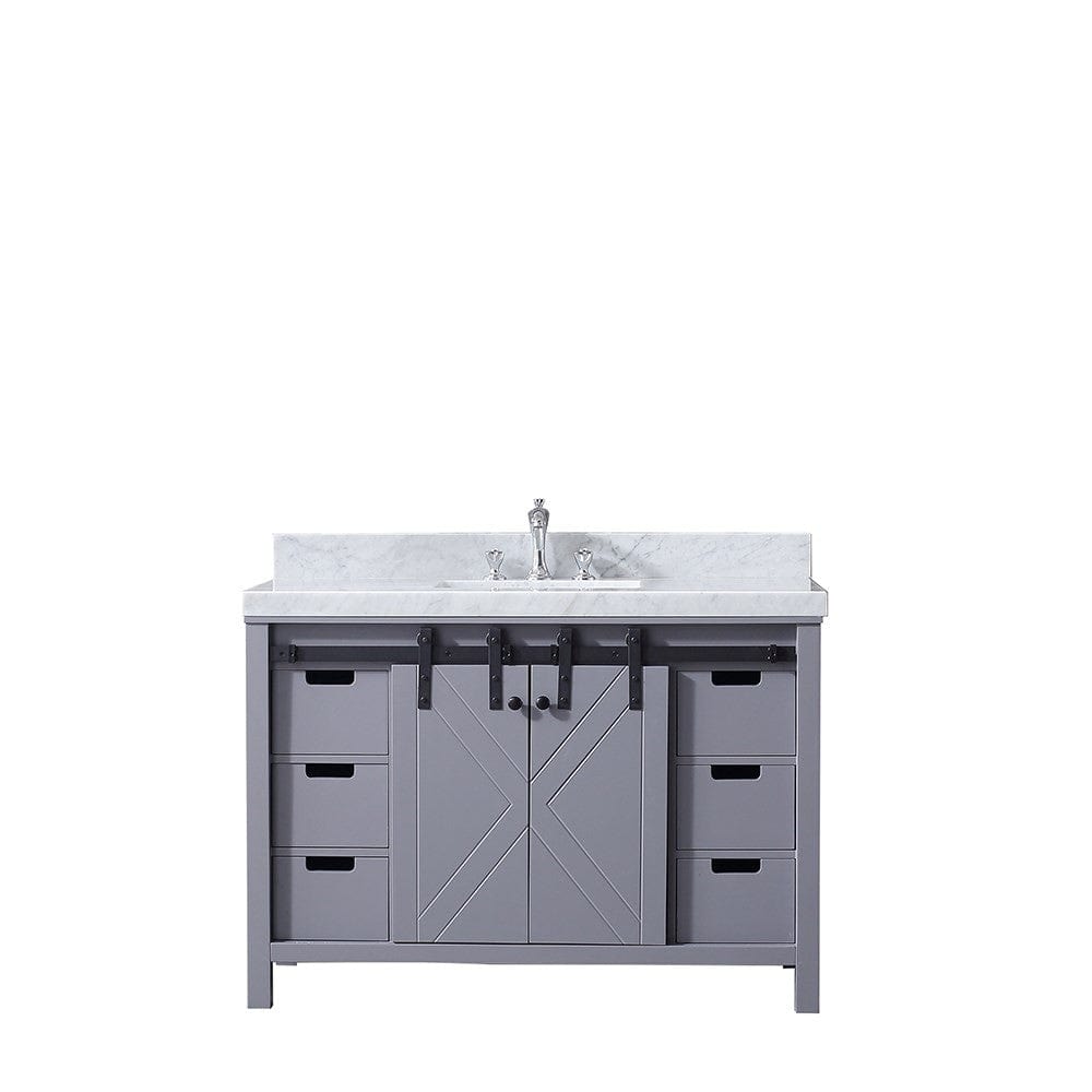 Lexora Marsyas 48" Dark Grey Single Vanity | White Carrara Marble Top | White Ceramic Square Undermount Sink | No Mirror