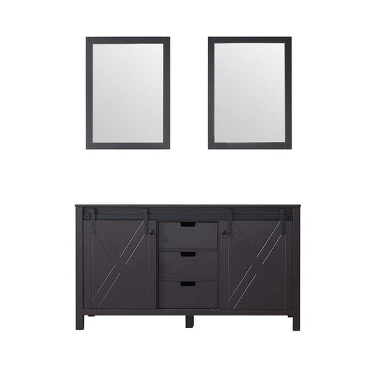 Lexora Vanities Lexora Marsyas 60" Brown Double Vanity | No Top | 24" Mirrors