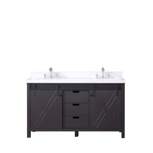 Lexora Vanities Lexora Marsyas 60" Brown Double Vanity | White Quartz Top | White Ceramic Square Undermount Sinks | No Mirror