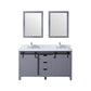 Lexora Marsyas 60" Dark Grey Double Vanity Set | White Carrara Marble Top | White Ceramic Square Undermount Sinks | 24" Mirrors