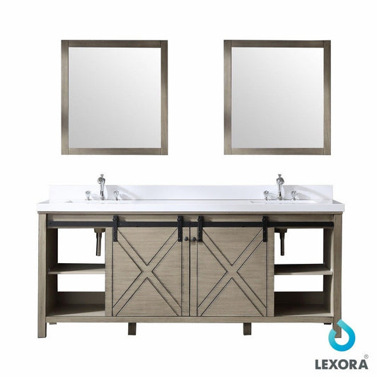 Lexora Marsyas 80" Ash Grey Double Vanity | No Top | 30" Mirrors