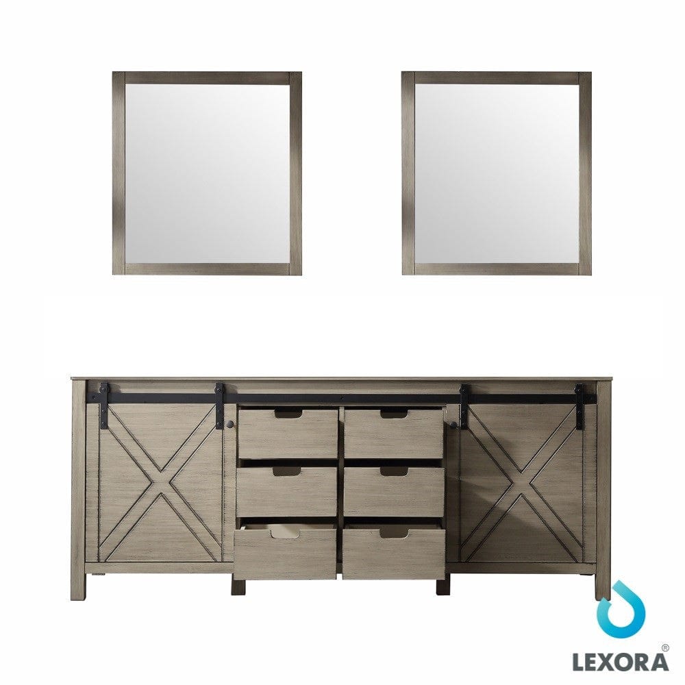 Lexora Marsyas 80" Ash Grey Double Vanity | No Top | 30" Mirrors