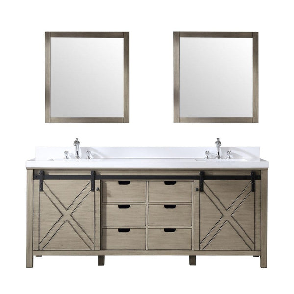 Lexora Marsyas 80 Ash Grey Double Vanity Set | White Quartz Top | White Ceramic Square Undermount Sinks | 30 Mirrors