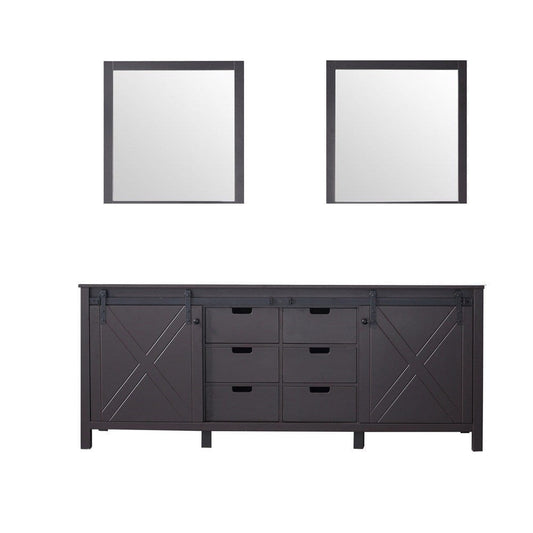 Lexora Marsyas 80" Brown Double Vanity | No Top | 30" Mirrors